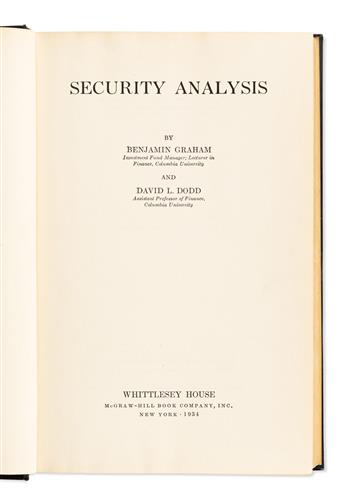 (ECONOMICS.) GRAHAM, BENJAMIN and DODD, DAVID L. Security Analysis.